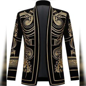 NEW Men's Court Prince Black Velvet Gold Embroidery Blazer Suit Jacket SZ S